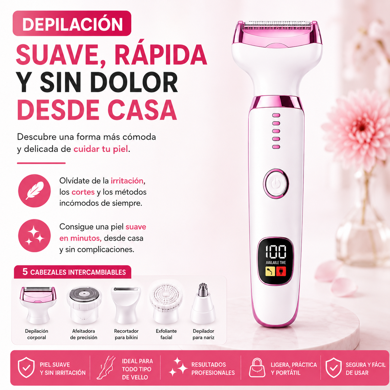 BellaSmooth™ 5 en 1 | Depilación Suave, Rápida y Sin Dolor Desde Casa