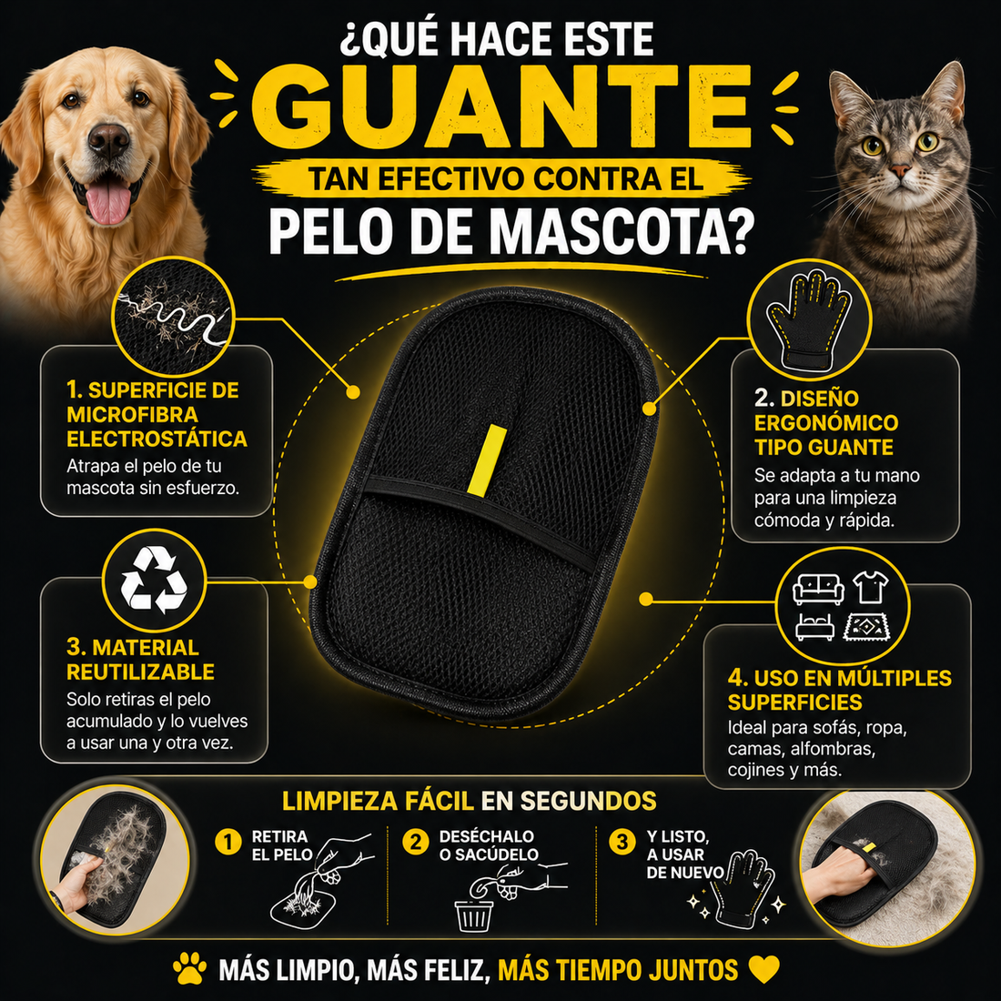 🐾 Guante Quitapelos para mascotas PAGA 1 Y LLEVA 2 🔥